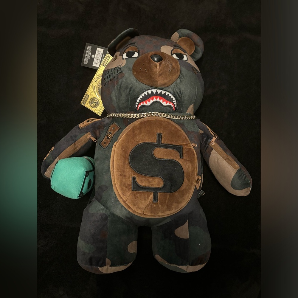 NEW SPRAYGROUND CAMOCHECK MONEYBEAR TEDDYBEAR BACKPACK